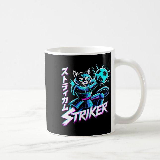 Futuristisk Neon Katt Anfallare Cyberpunk Fotbolls Kaffemugg (Höger)