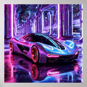 Futuristisk Neon Sportbil Fart Stad Natt Motivatio Poster