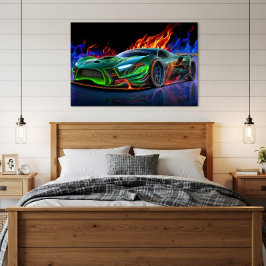 Futuristisk neongrön superbil eld fototryck