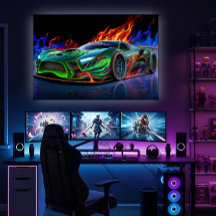 Futuristisk neongrön superbil eld
