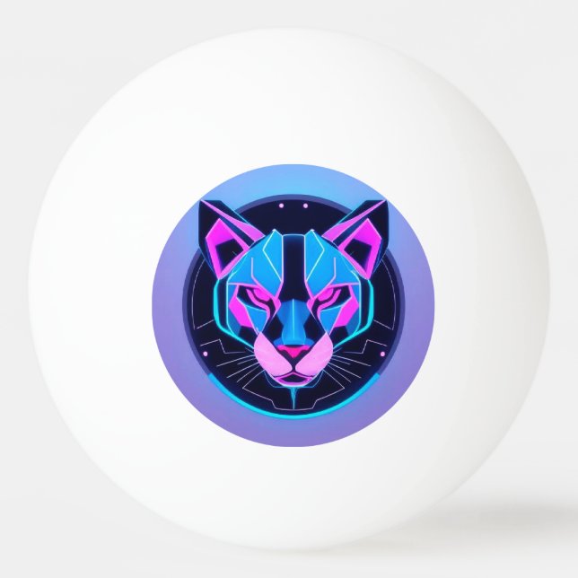 Futuristisk neonpanteransikte i geometrisk konst pingisboll (Framsidan)