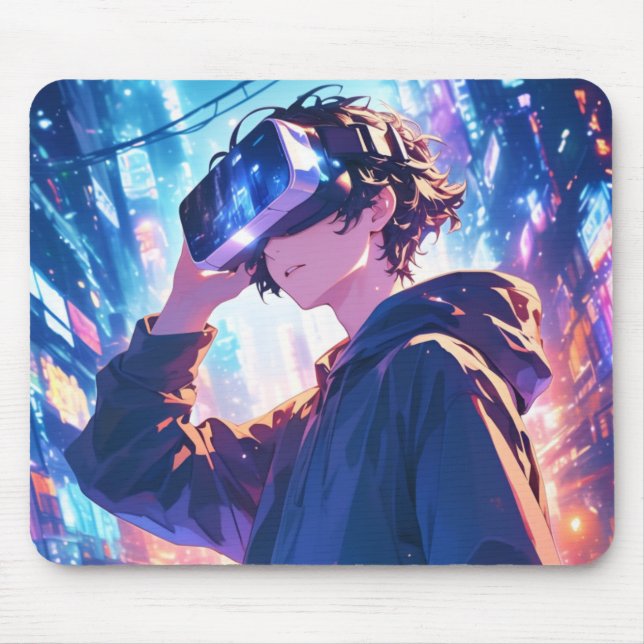 Futuristisk Pojke Med VR - Anime Musmatta (Framsidan)