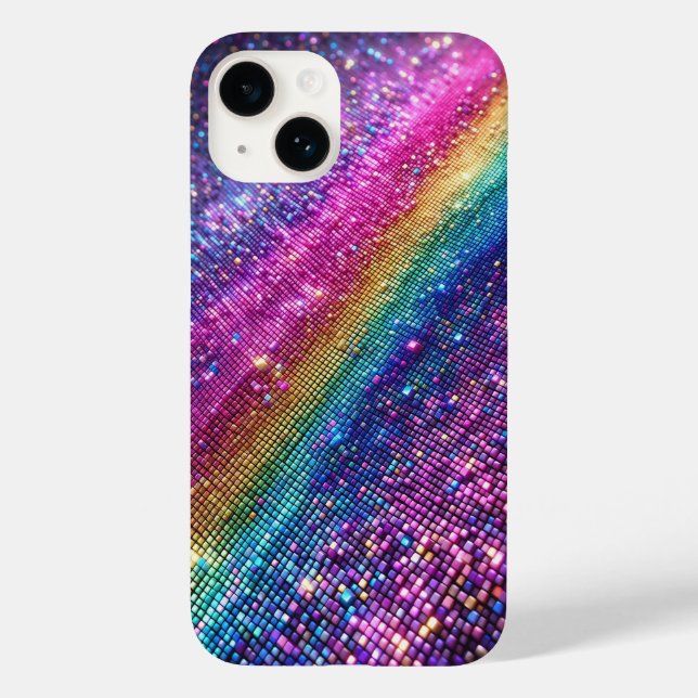 Futuristisk Regnbåge Pixel Glitter Gradient Lyx M (Baksida)
