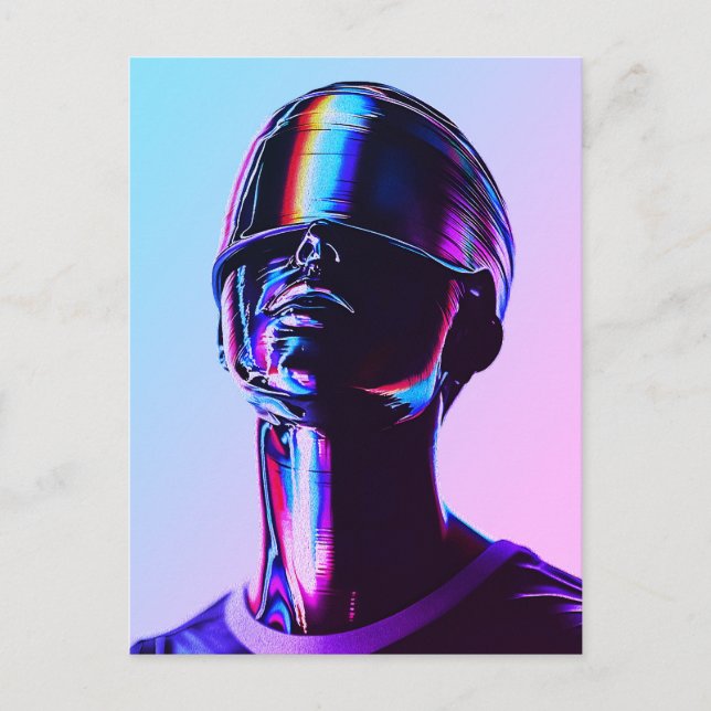 Futuristisk regnbågsfärgad kromporträtt Väggkonst Vykort (Framsida)