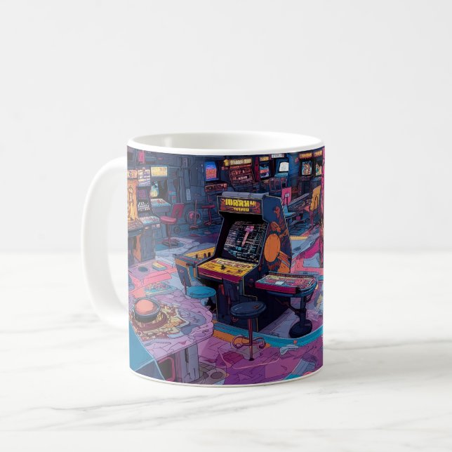 Futuristisk Retro Arkad i Yttre Rymden Kaffemugg (Framsida vänster)