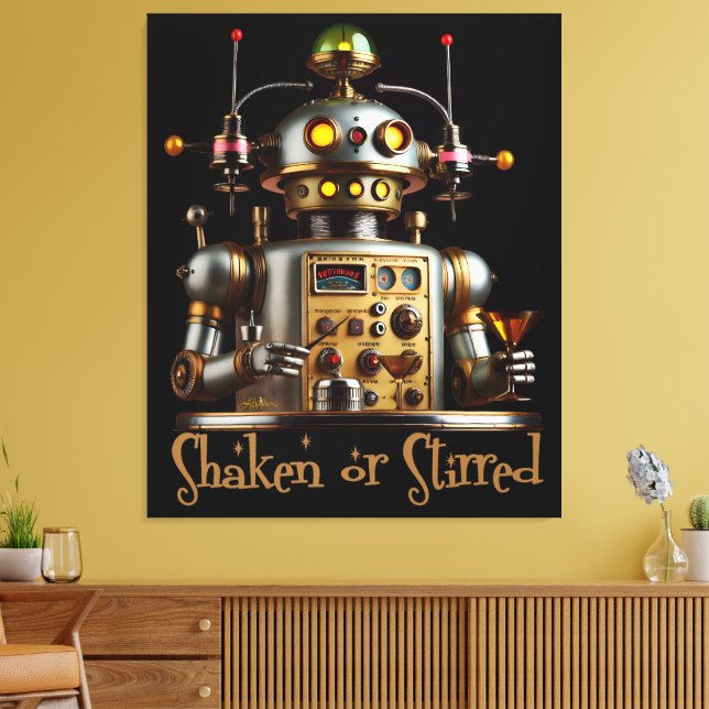 Futuristisk Robot Bartender "Omrörd eller Stirradr Canvastryck (Insitu (Vardagsrum))