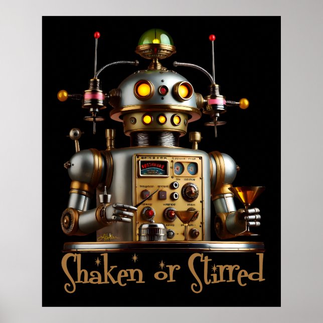 Futuristisk Robot Bartender "Skakad eller Stirrad" Poster (Framsidan)