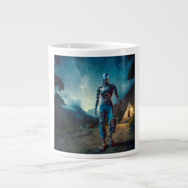 Futuristisk robot i forntida landskap jumbo mugg (Framsidan)