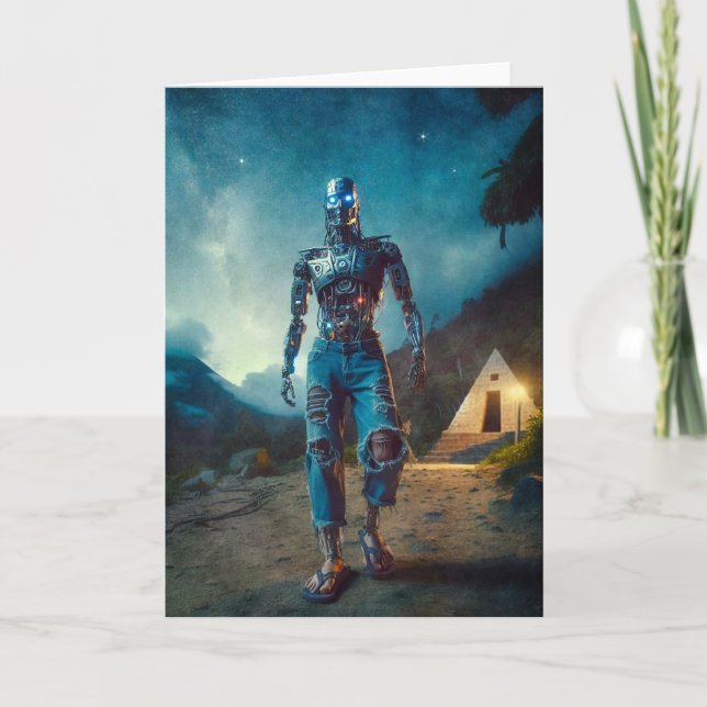 Futuristisk robot i forntida landskap kort (Framsida)