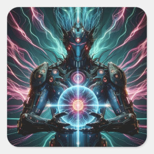 Futuristisk Robot Kosmisk Kärna Cyberpunk Fyrkantigt Klistermärke