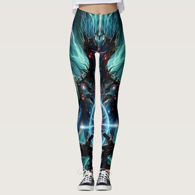 Futuristisk robot kosmisk kärna cyberpunk leggings (Framsida)