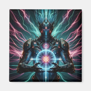 Futuristisk Robot Kosmisk Kärna Cyberpunk Magnet