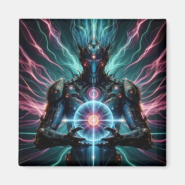 Futuristisk Robot Kosmisk Kärna Cyberpunk Magnet (Framsidan)
