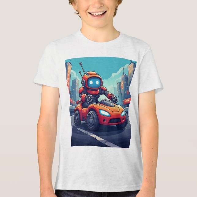 Futuristisk Robot Röd Bil Neon Stad Barn 🤖 T Shirt (Framsida)