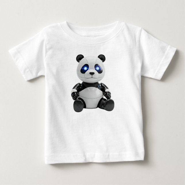 Futuristisk Robotpanda med Blå LED-Ögon T Shirt (Framsida)