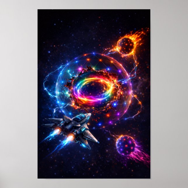 Futuristisk rymdportal med sci-fi-rymdfarkost – Co Poster (Framsidan)