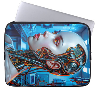 Futuristisk Sci Fi Android Cool Blå Tech Laptop Fodral