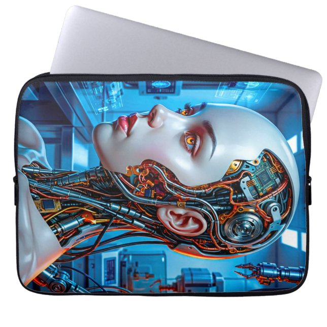 Futuristisk Sci Fi Android Cool Blå Tech Laptop Fodral (Framsidan)