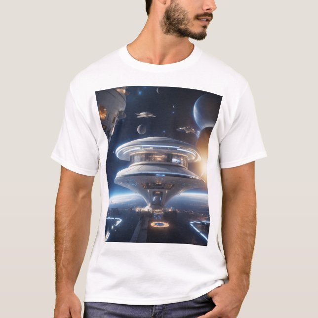 Futuristisk Sci-Fi Rymdstation T-Shirt – Episk (Framsida)
