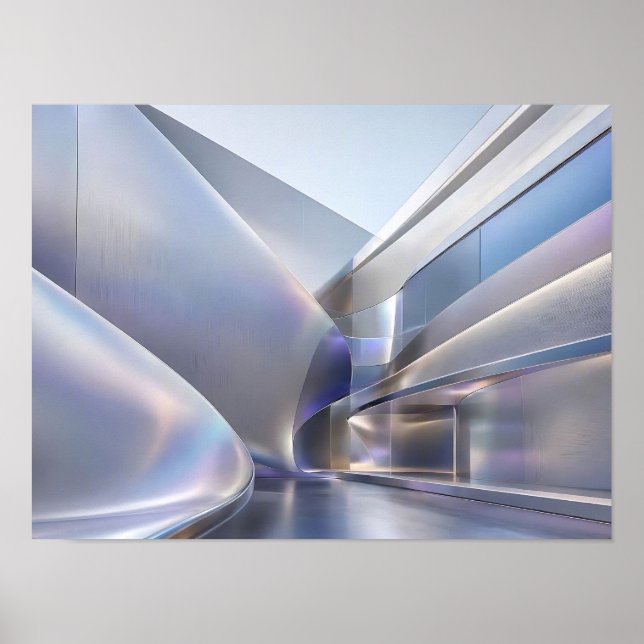 Futuristisk Silver Vätskearkitektur Abstrakt Poste Poster (Framsidan)