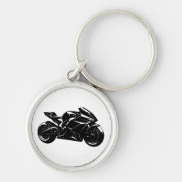 Futuristisk sportmotorcykeldesign rund silverfärgad nyckelring
