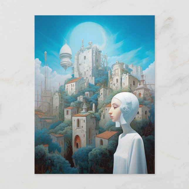 Futuristisk stad science fiction-konst vykort (Framsida)