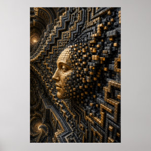 Futuristisk svart guldmosaik Väggkonstaffisch Poster