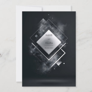 Futuristisk Svart Vit Geometrisk Diamant Rökig Inbjudningar