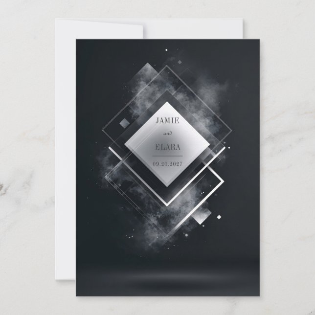 Futuristisk Svart Vit Geometrisk Diamant Rökig Inbjudningar (Framsida)