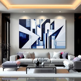 Futuristisk vit marinblå abstrakt geometrisk poster
