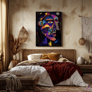 Futuristiska Abstrakt Vision - Neon Cubist Porträt Poster
