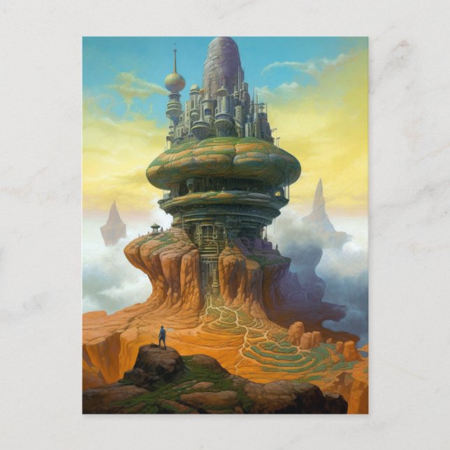 Futuristiska Alien City Sci-Fi Art Vykort (Framsida)