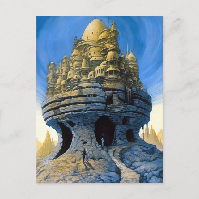 Futuristiska Alien City Sci-Fi Art Vykort (Framsida)