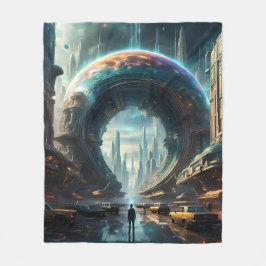 Futuristiska Alien Planet Portal med Magic Grind Fleecefilt