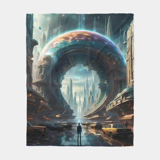 Futuristiska Alien Planet Portal med Magic Grind Fleecefilt (Framsidan)