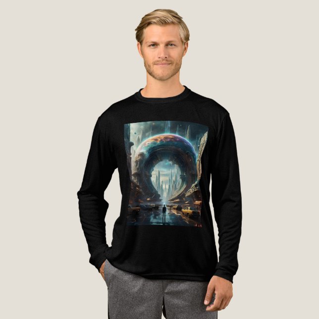 Futuristiska Alien Planet Portal med Magic Grind T Shirt (Hel framsida)