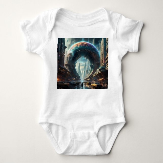 Futuristiska Alien Planet Portal med Magic Grind T Shirt (Framsida)