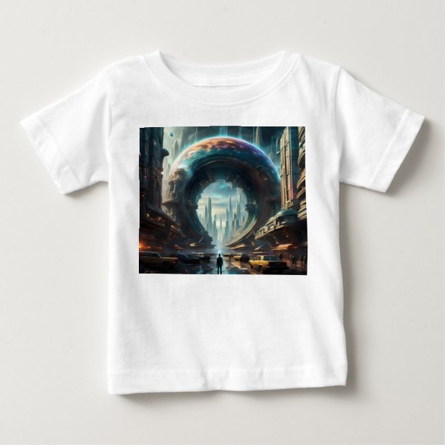 Futuristiska Alien Planet Portal med Magic Grind T Shirt (Framsida)
