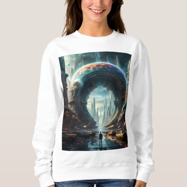 Futuristiska Alien Planet Portal med Magic Grind T Shirt (Framsida)