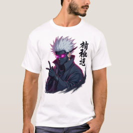Futuristiska Anime Ninja med Glowing Cyber Visor T Shirt