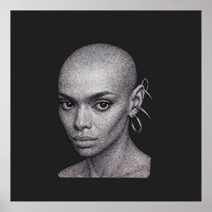 Futuristiska Bald Woman Pointillism Porträtt Poste Poster