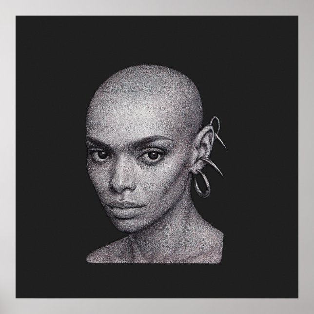 Futuristiska Bald Woman Pointillism Porträtt Poste Poster (Framsidan)