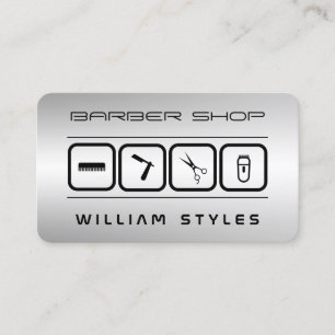 Futuristiska barber och frisör silver metall visitkort