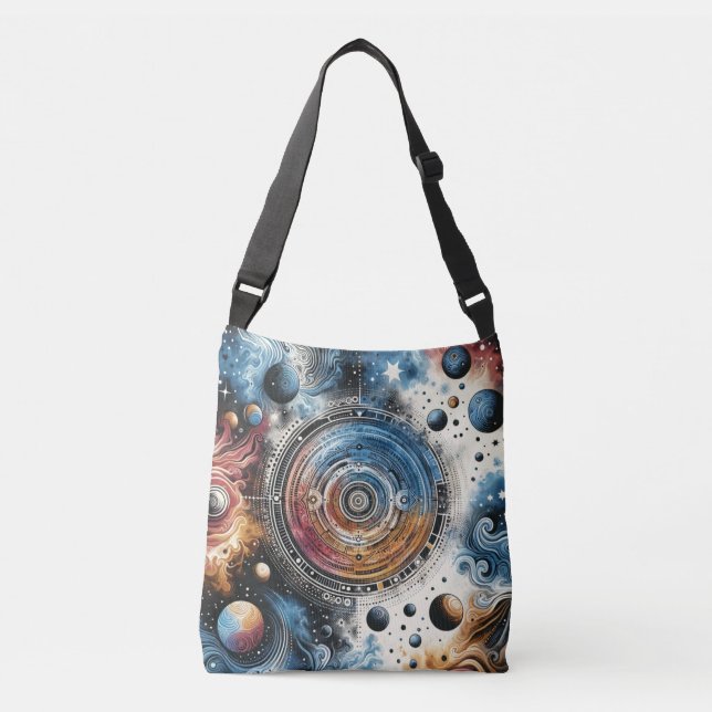 Futuristiska Batik Cosmic Art - rymddesign Axelväska (Framsida)