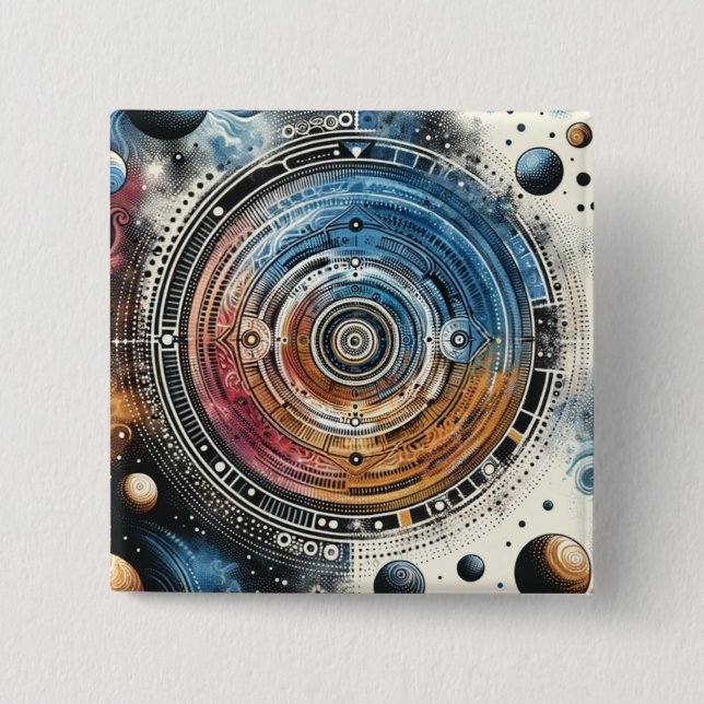 Futuristiska Batik Cosmic Art - rymddesign Knapp (Framsida)
