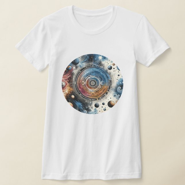 Futuristiska Batik Cosmic Art - rymddesign T Shirt (Laydown)