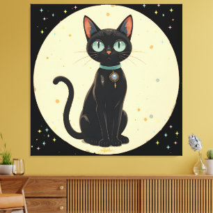Futuristiska Black Cat Måne Canvastryck