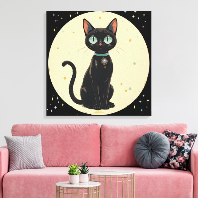 Futuristiska Black Cat Måne Canvastryck (Insitu (Vardagsrum))