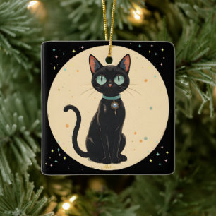 Futuristiska Black Cat Måne Julgransprydnad Keramik