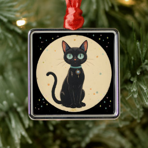 Futuristiska Black Cat Måne Julgransprydnad Metall